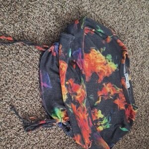 Black Rainbow Flame Tie-Front Crop Top